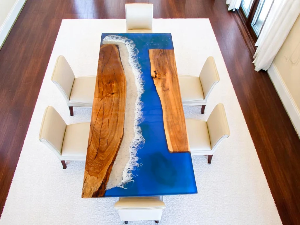 Rectangle Epoxy Resin Table Ocean Waves Design